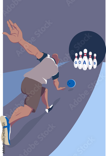 Man striking his goals in a bowling alleys