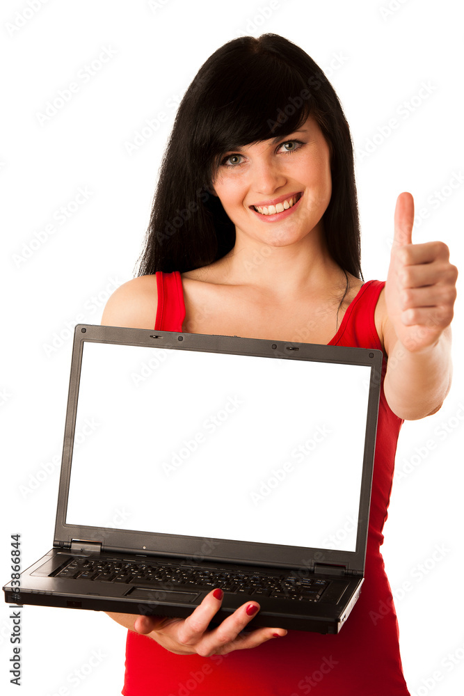 Young beautiful woman working on laptop