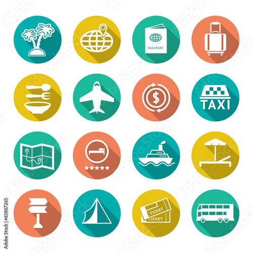 Set flat icons of travel, tourism