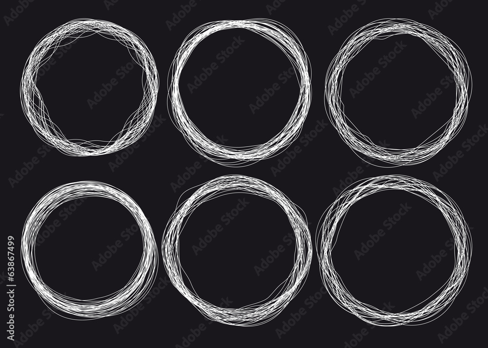 Set of 6 round grunge frames on the black background Set of 6 round grunge frames on the black background