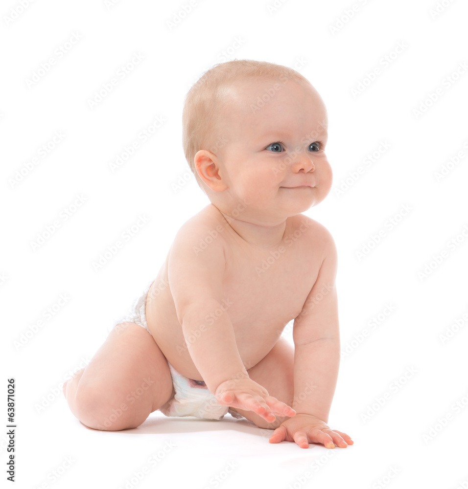 9 month child baby toddler sitting or crawling happy 9 month child baby toddler sitting or crawling happy