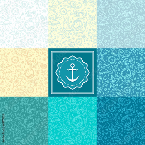 Set Seamless pattern or background with marine world