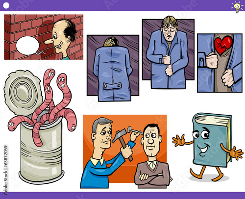 cartoon concepts and sayings set