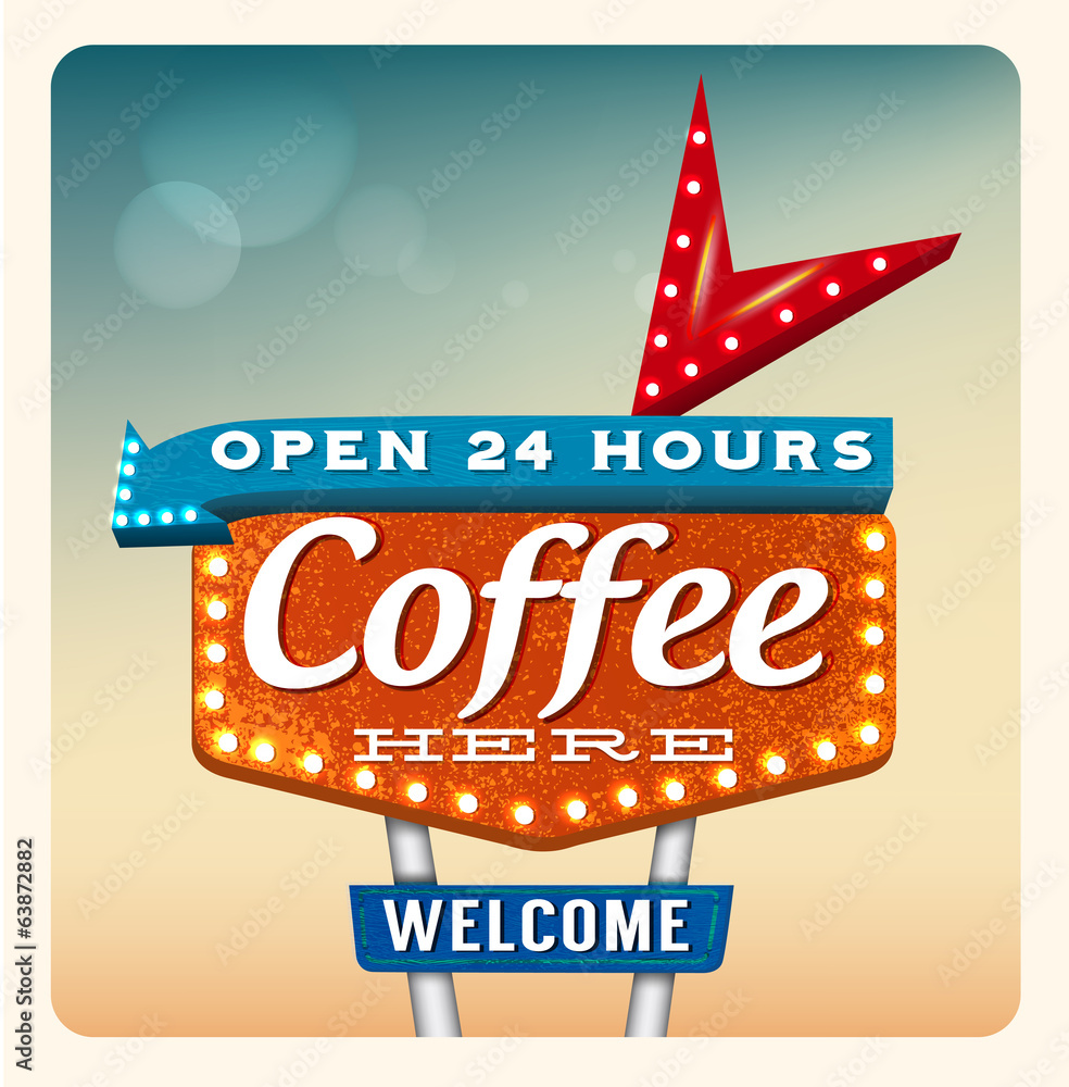 Retro Neon Sign Coffee lettering in the style of American