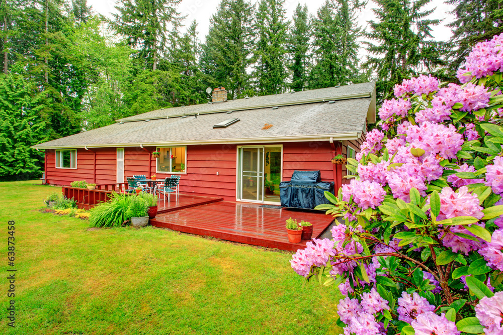Countryside house with walkout red deck. Countryside house with walkout red deck.