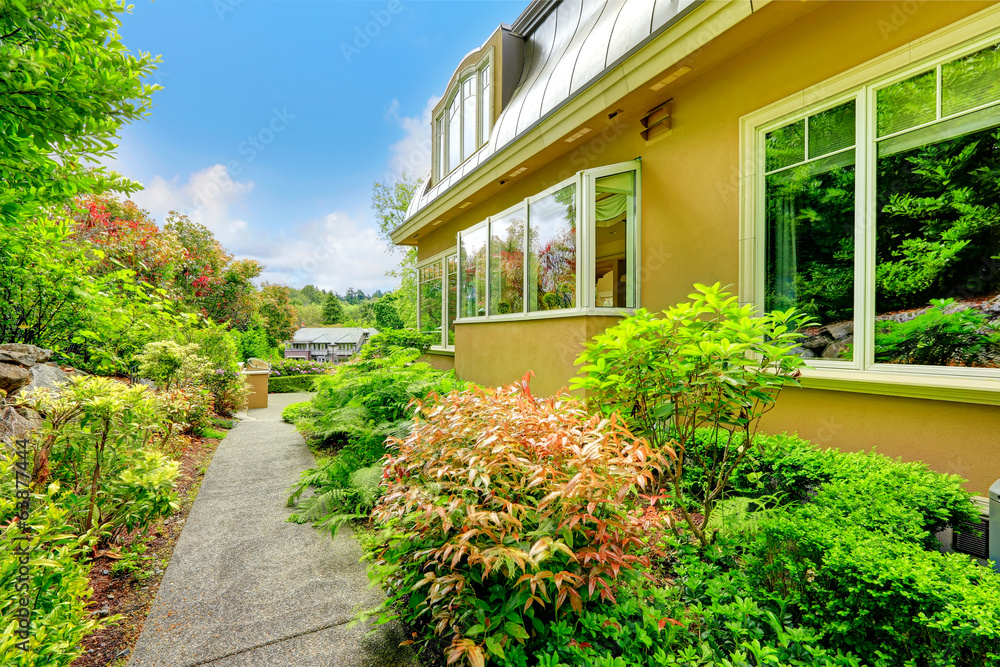 Luxury house exterior. Walkway Luxury house exterior. Walkway