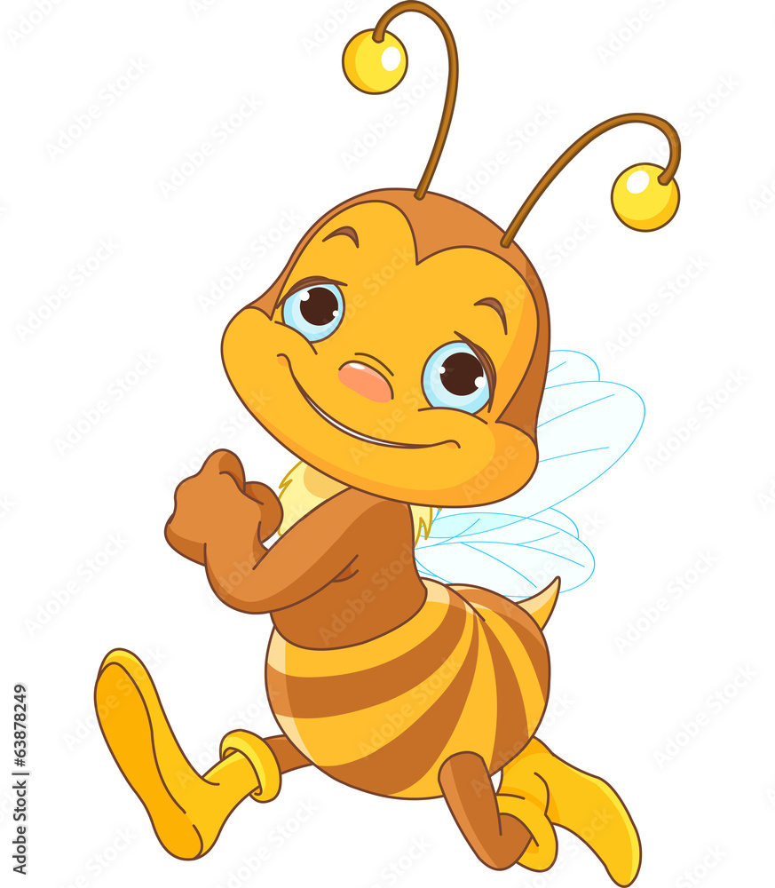 Running cute bee - obrazy, fototapety, plakaty 