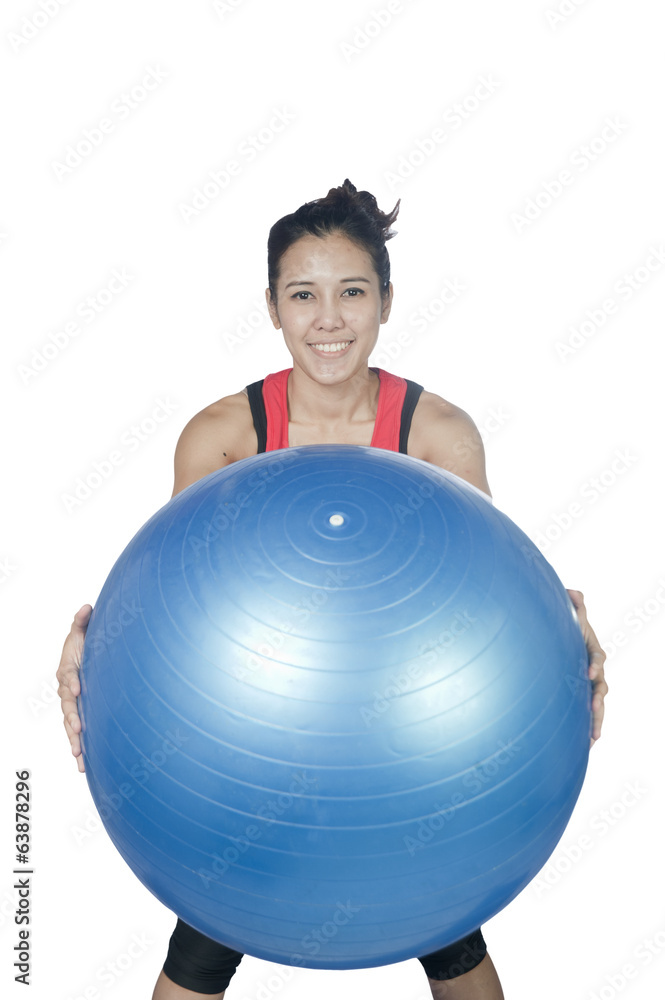 Young beautiful woman during fitness time and exercising with bl Young beautiful woman during fitness time and exercising with bl