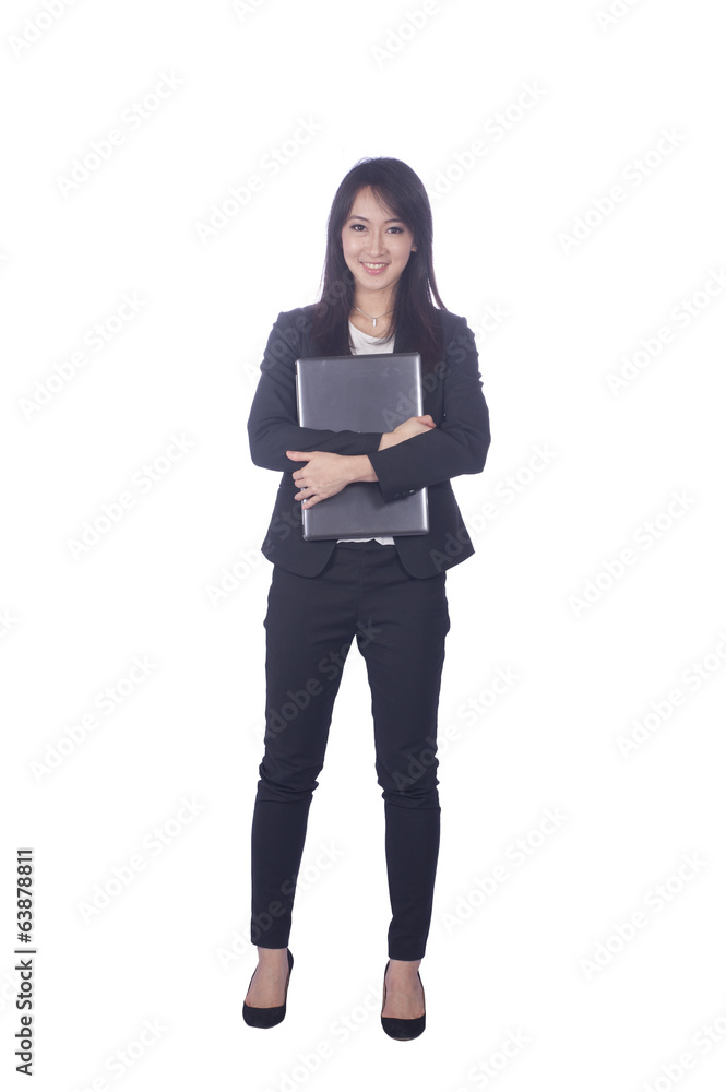 Business woman and laptop - isolated over a white background Business woman and laptop - isolated over a white background