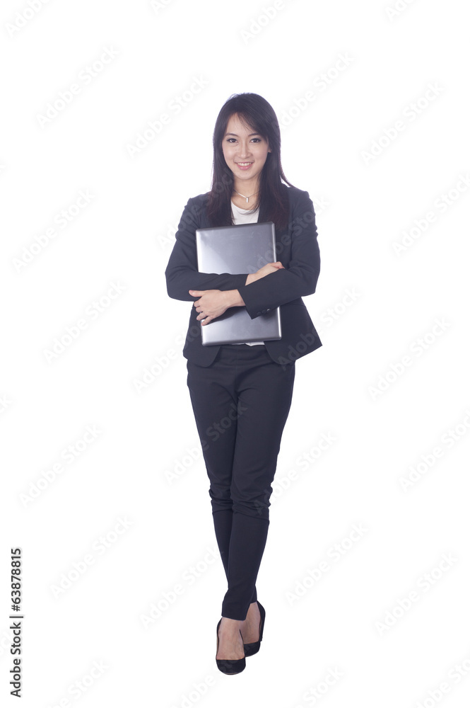 Business woman and laptop - isolated over a white background Business woman and laptop - isolated over a white background