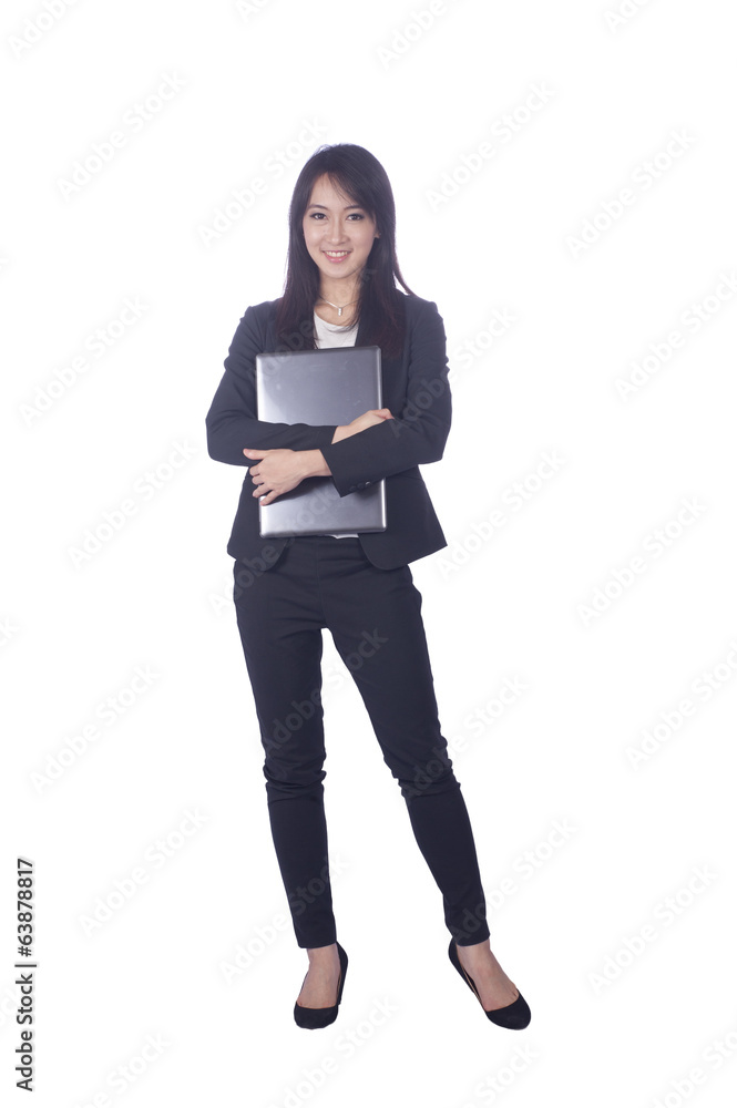 Business woman and laptop - isolated over a white background Business woman and laptop - isolated over a white background