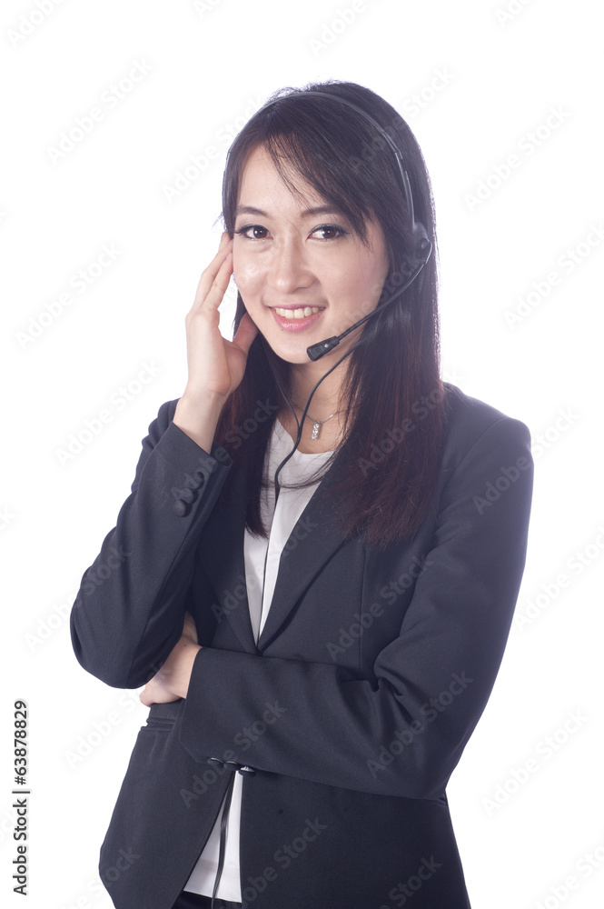 Telemarketing headset woman from call center Telemarketing headset woman from call center