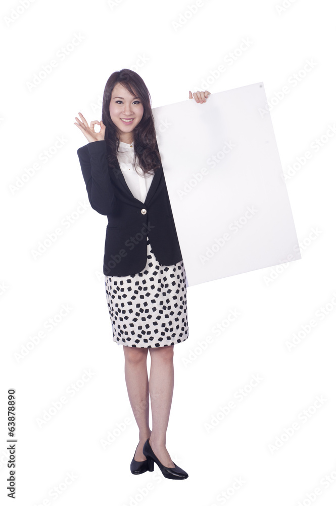 Attractive business woman hold empty blank board, Attractive business woman hold empty blank board,