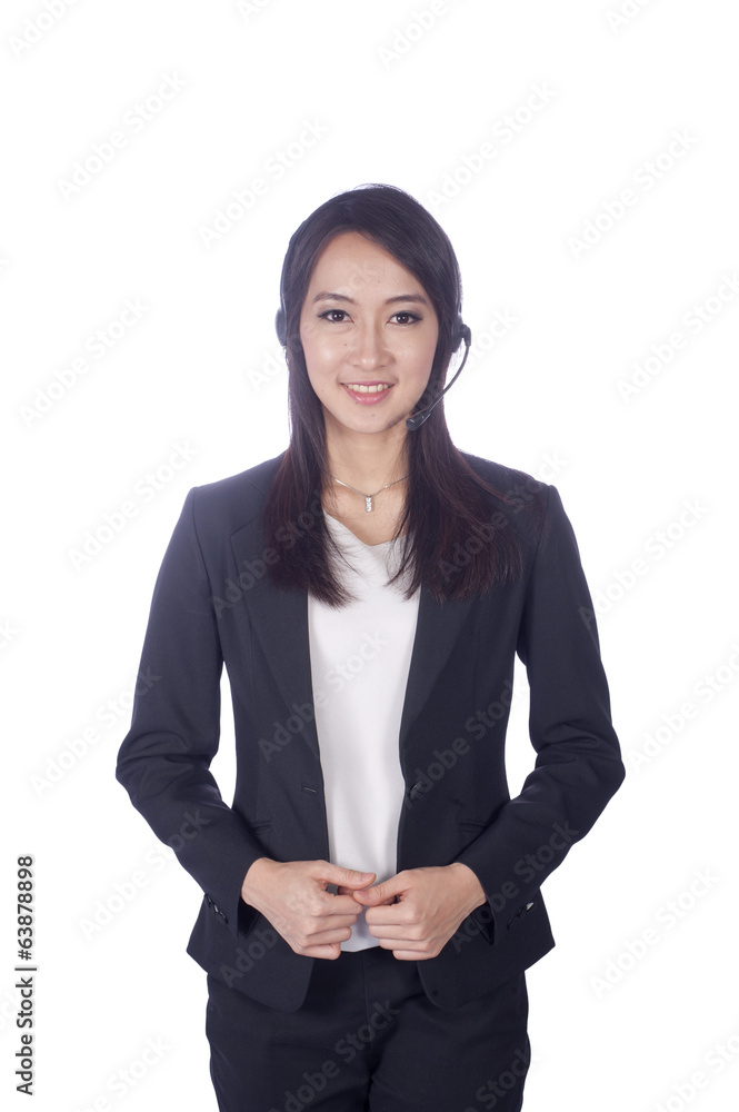 Telemarketing headset woman from call center Telemarketing headset woman from call center