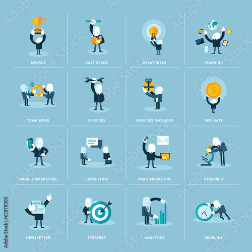 Set of flat design icons for business
