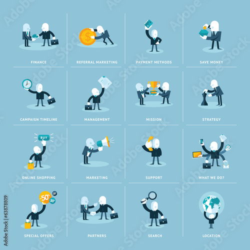 Set of flat design icons for business
