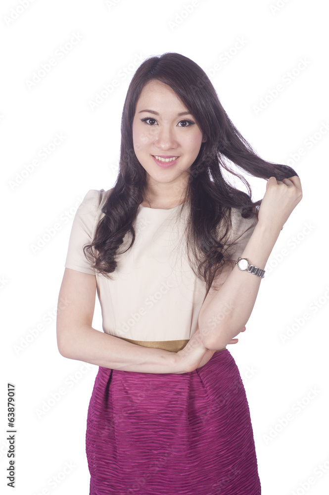Confident Asian business woman, closeup portrait on white backgr Confident Asian business woman, closeup portrait on white backgr