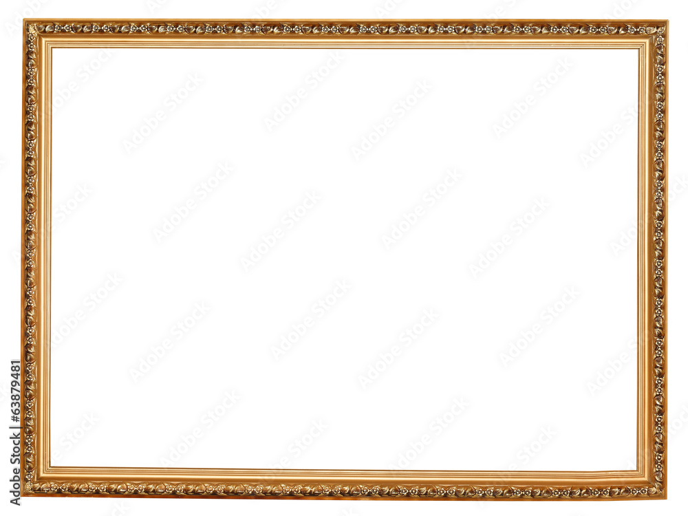 Naklejka premium narrow golden carved wooden picture frame