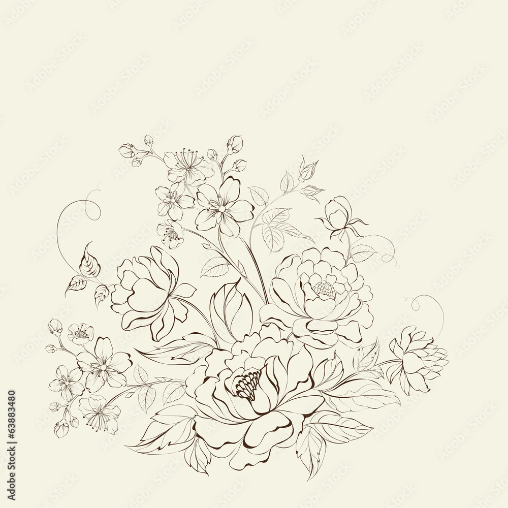 Flower bouquet of peony and sakura flowers. Flower bouquet of peony and sakura flowers.