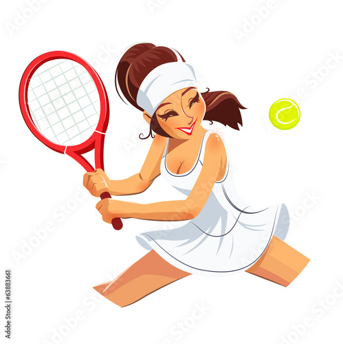 Beautiful girl play tennis. Eps10 vector illustration.