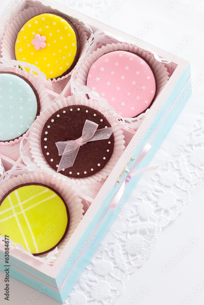 Homemade chocolate cookies decorated with royal icing. Homemade chocolate cookies decorated with royal icing.