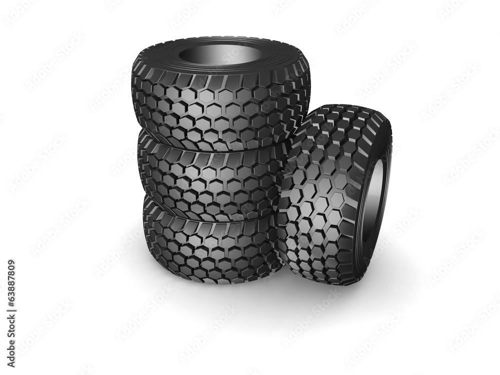 New tyres for truck with shadow isolated on white New tyres for truck with shadow isolated on white