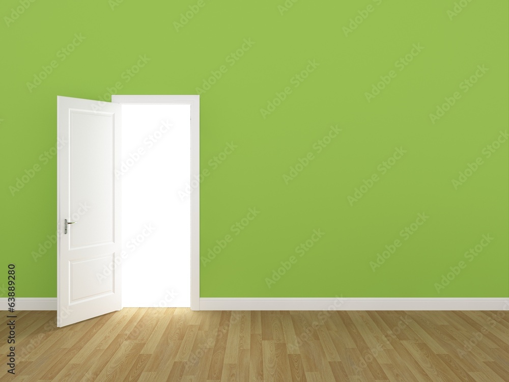 door open on lemon green wall ,3d door open on lemon green wall ,3d