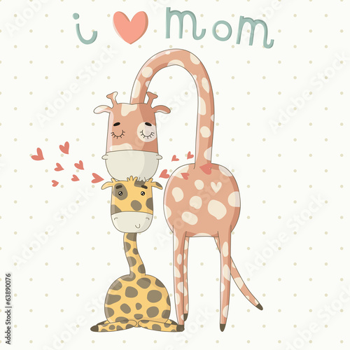 Photography Greeting Card for Mother's Day with cute cartoon giraffes
