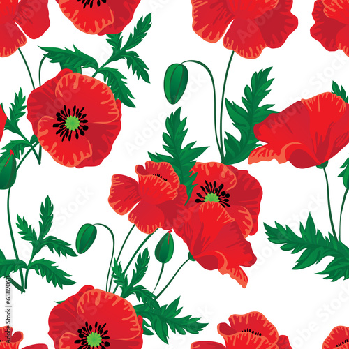 Fototapeta Naklejka Na Ścianę i Meble -  Red poppies seamless