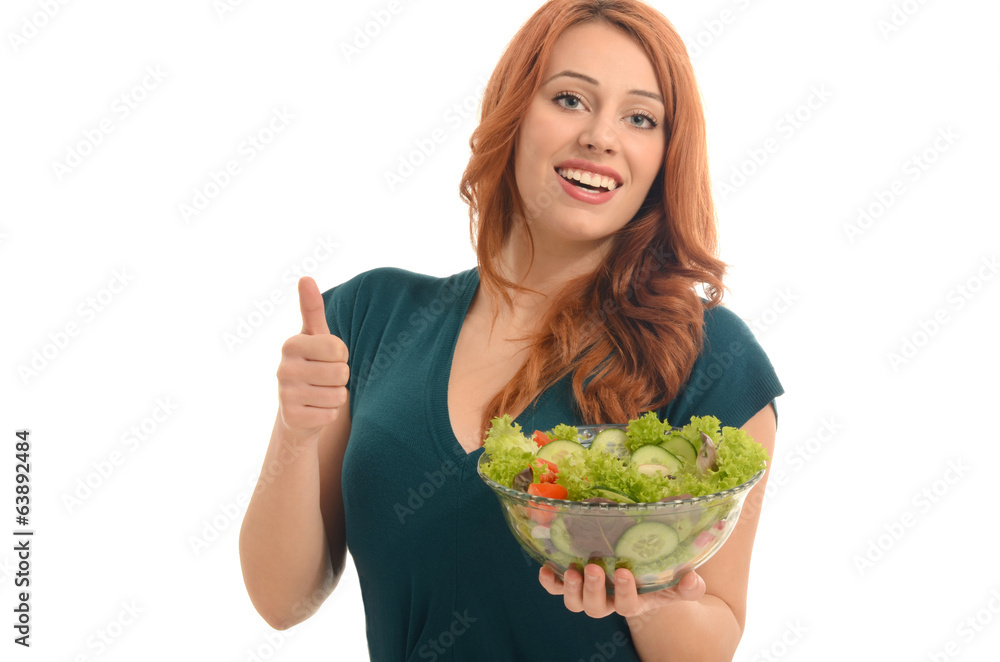 Happy woman eating organic salad. Woman keeping a diet Happy woman eating organic salad. Woman keeping a diet