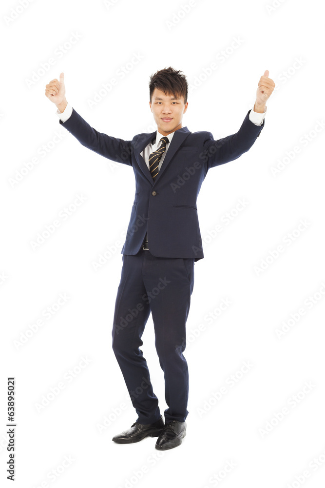 confident businessman standing and thumb up confident businessman standing and thumb up
