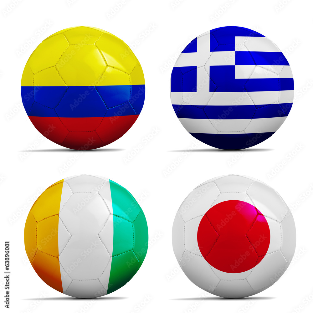 Soccer balls with group C teams flags, Football Brazil 2014. Soccer balls with group C teams flags, Football Brazil 2014.