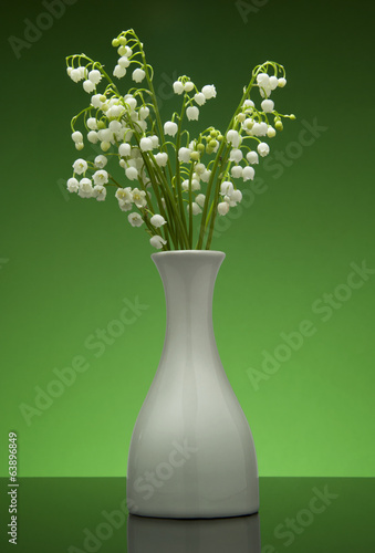 Lily of the valley  in flower pot on gradient blue background