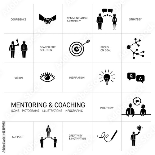 Vector mentoring and coaching icons and pictograms set