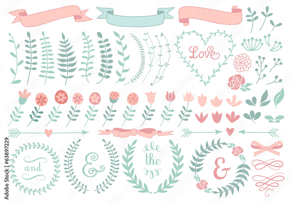 floral laurel wreath, vector set Stock Vector | Adobe Stock