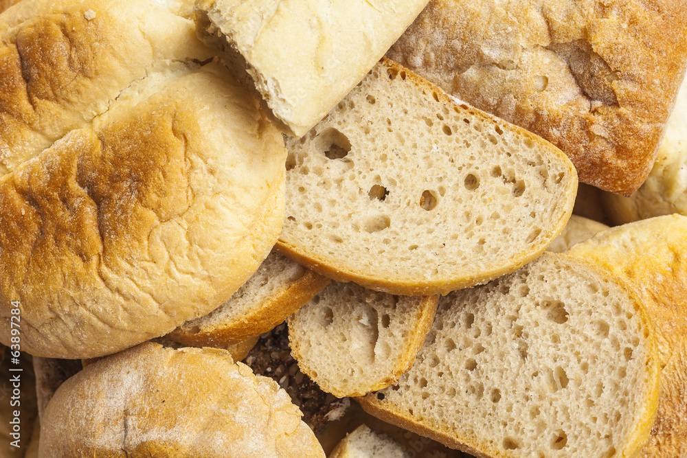 Slices of bread and other baked goods.. Slices of bread and other baked goods..