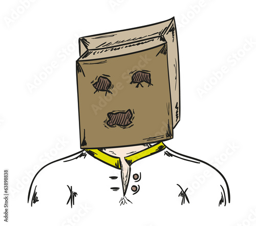 man with paper bag on his head