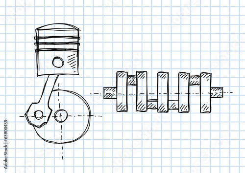 Crankshaft and piston on squared paper