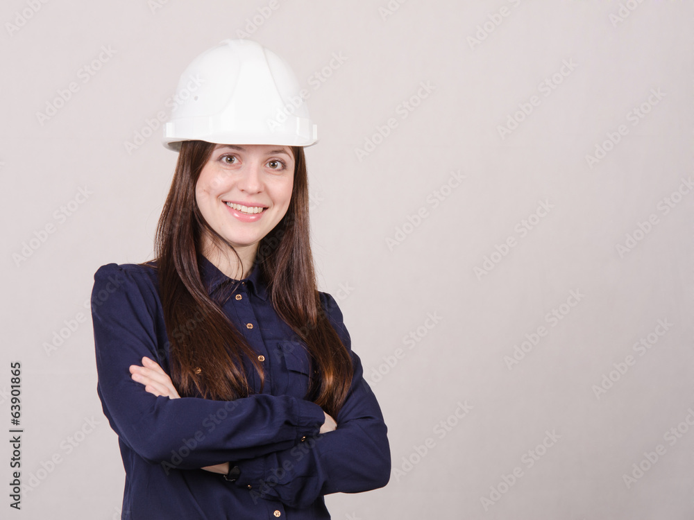 Portrait of confident specialist in helmet Portrait of confident specialist in helmet