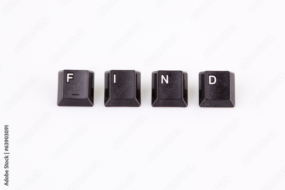 find word written with black computer buttons over white