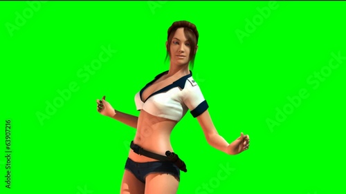 Hot Girl in sexy Police Dress dances - green screen