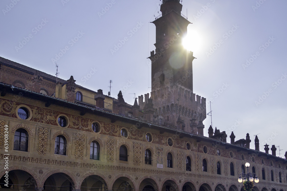 Foto Stock Ancient palaces on Piazza Ducale backlight color image