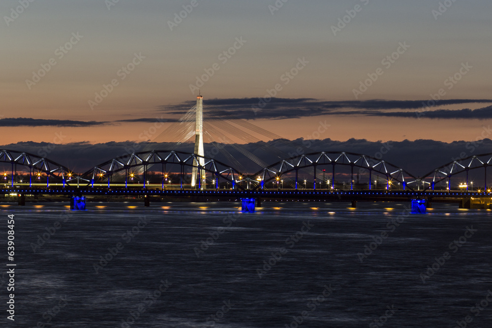 Fototapeta premium Night panoramic scene in Riga, Latvia