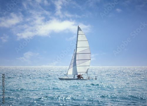 Lonely Sailing Ship Middle of The Ocean