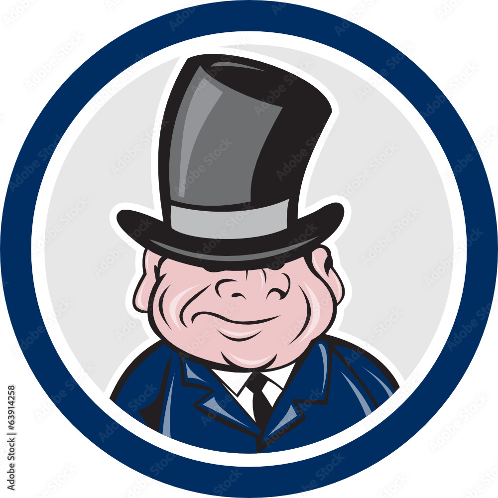 Man Wearing Top Hat Smiling Circle Cartoon