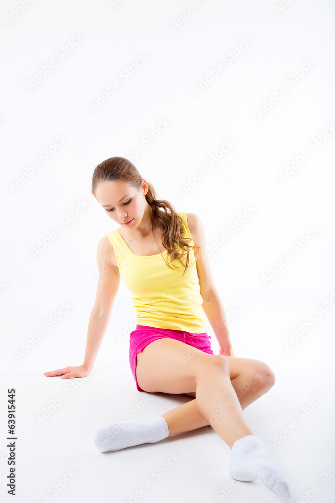 legs slender fitness girl - isolated on white background legs slender fitness girl - isolated on white background
