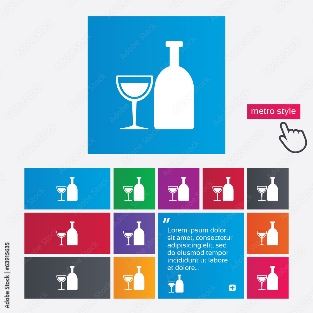 Alcohol sign. Drink symbol. Bottle with glass Alcohol sign. Drink symbol. Bottle with glass
