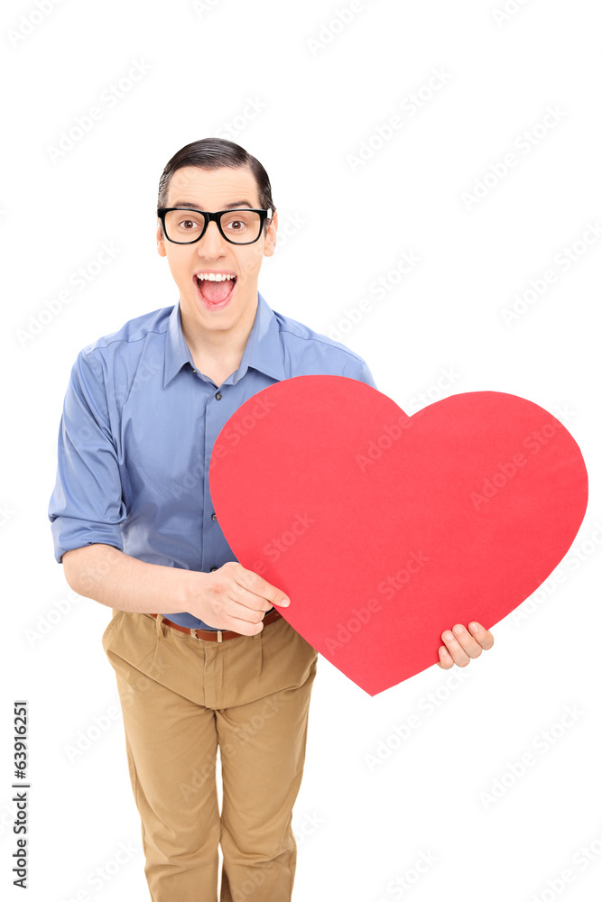 Man holding a big red heart Man holding a big red heart