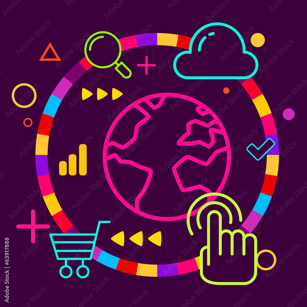 Fototapeta premium Earth on abstract colorful geometric dark background with differ