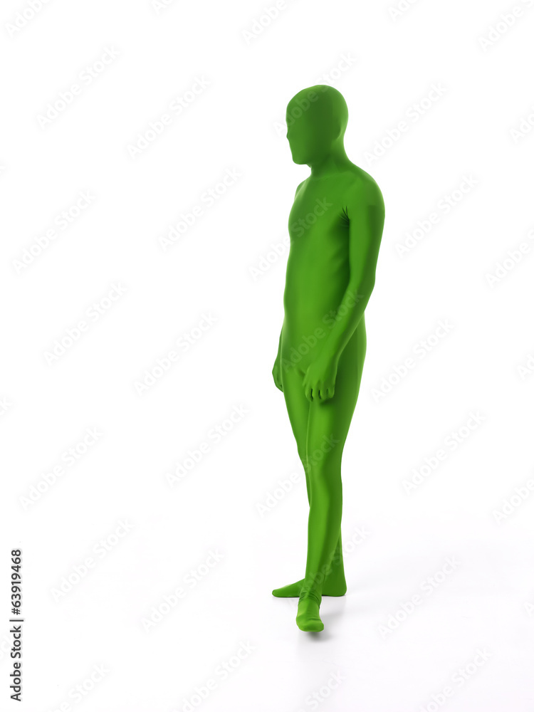 green man standing. alien look alike green man standing. alien look alike
